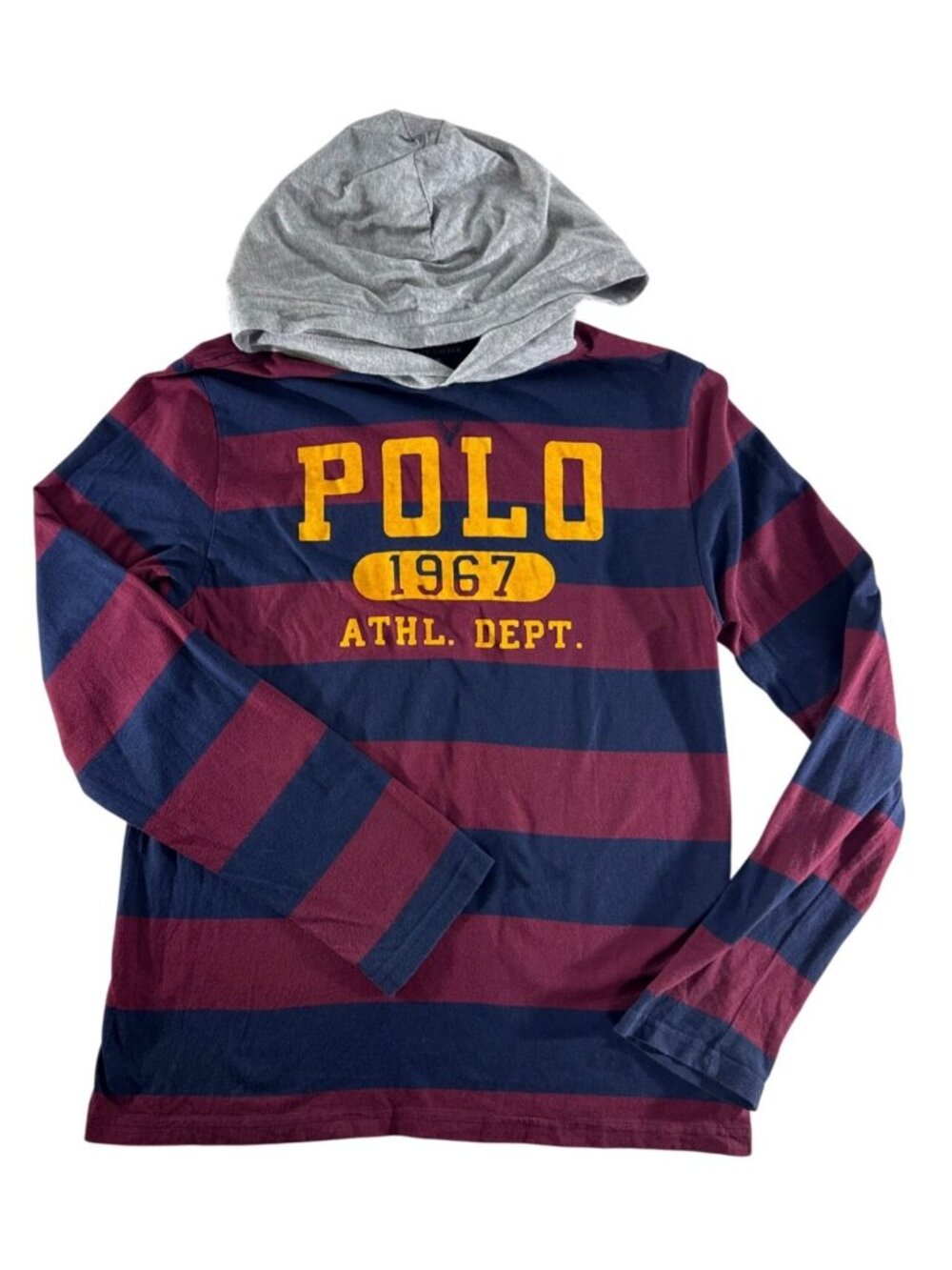 Polo Ralph Lauren Boys XL 18-20 1967 Athl Dept Striped Hoodie Velvet Graphic